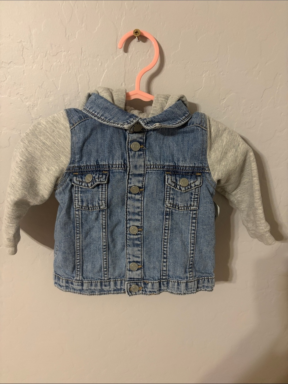 H&M Blue Denim Jacket with Light Gray Hoodie Sleeves